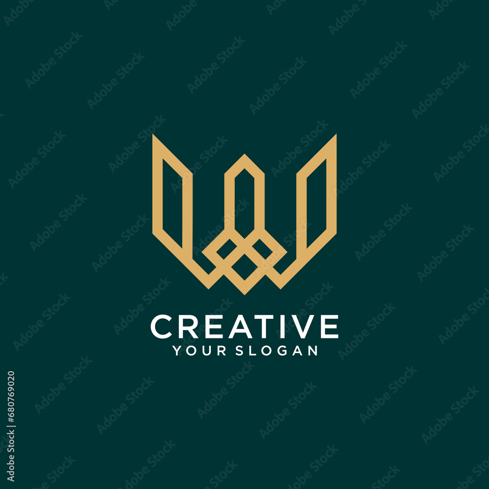 Fototapeta premium w logo design with monogram and line art