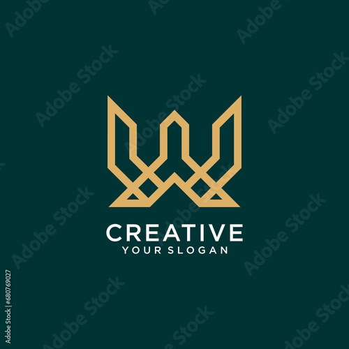 w logo design with monogram and line art