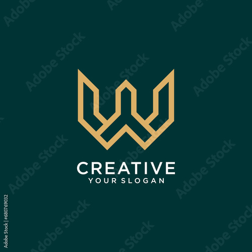 w logo design with monogram and line art
