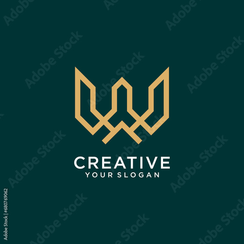 w logo design with monogram and line art
