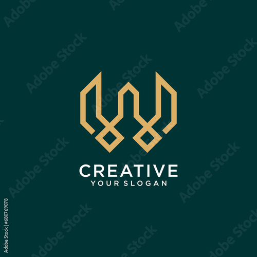 w logo design with monogram and line art
