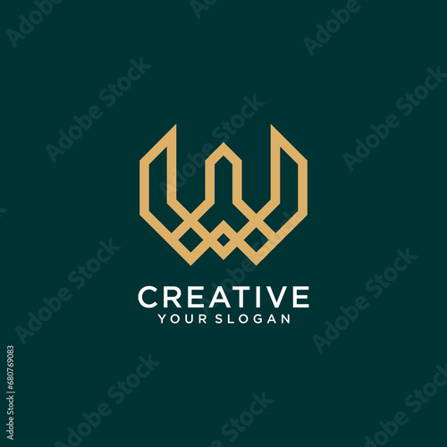 w logo design with monogram and line art