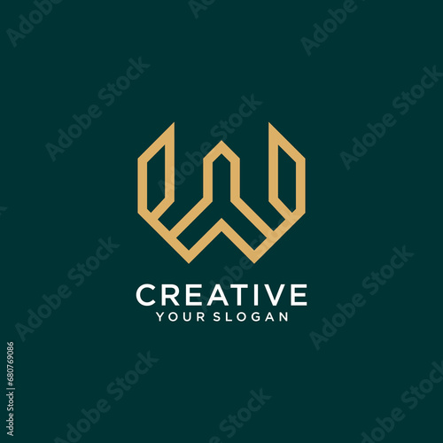 w logo design with monogram and line art
