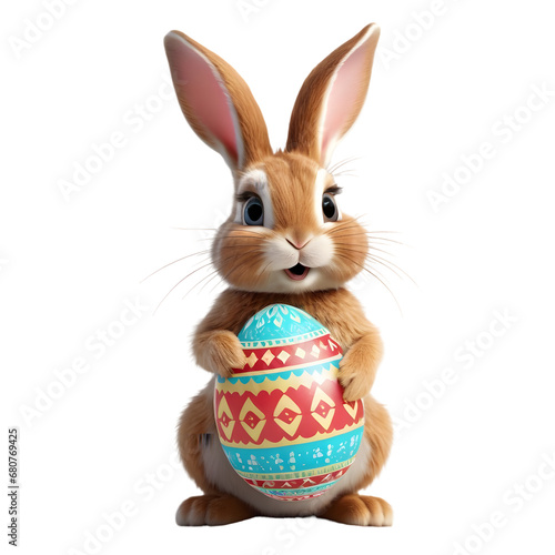 Charming Cartoon Rabbit Cradling a Decorated Easter Egg, Symbolizing Springtime Joy and Easter Celebrations, Rendered with a Transparent Background for Versatile Design Use