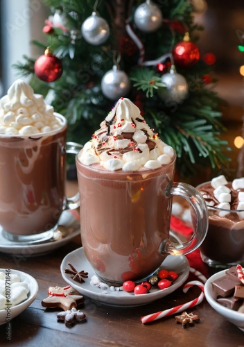 A Christmas Hot Chocolate Bar With Various Toppings, In A Cozy Café.
