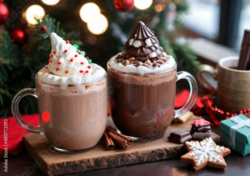 A Christmas Hot Chocolate Bar With Various Toppings, In A Cozy Café.