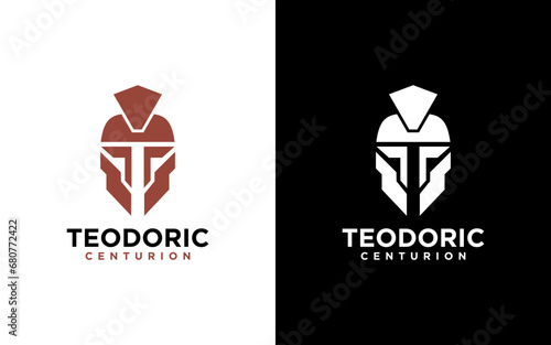 centurion warrior and letter t logo design element- security business visual identity template
