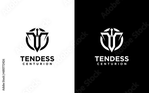 Vászonkép centurion warrior and letter t logo design element- security business visual ide