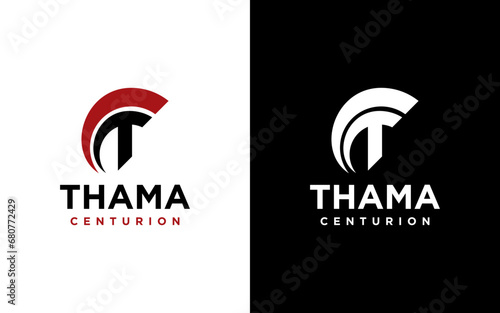 centurion warrior and letter t logo design element- security business visual identity template photo