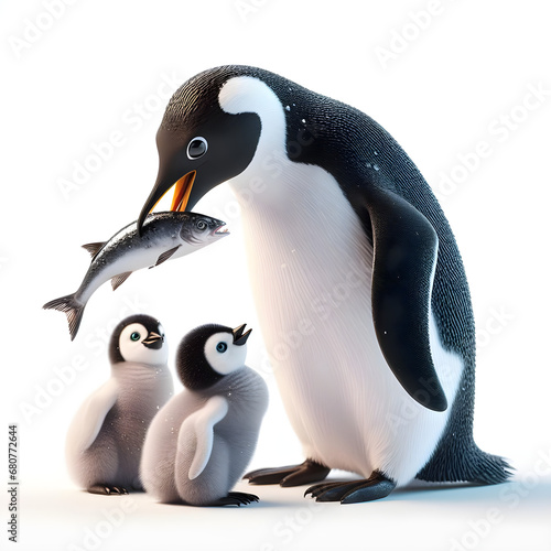 Mother penguin feeding her baby
