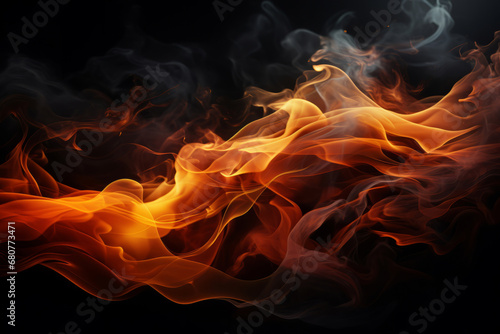 Flame, fire and blaze in a studio with dark background by mockup space for orange explosion in abstract. Burning, heat and pattern movement for fireplace, barbecue and hot danger by black backdrop