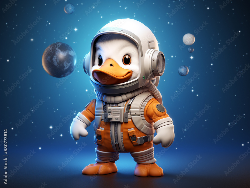 A Cute 3D Goose Dressed Up as an Astronaut