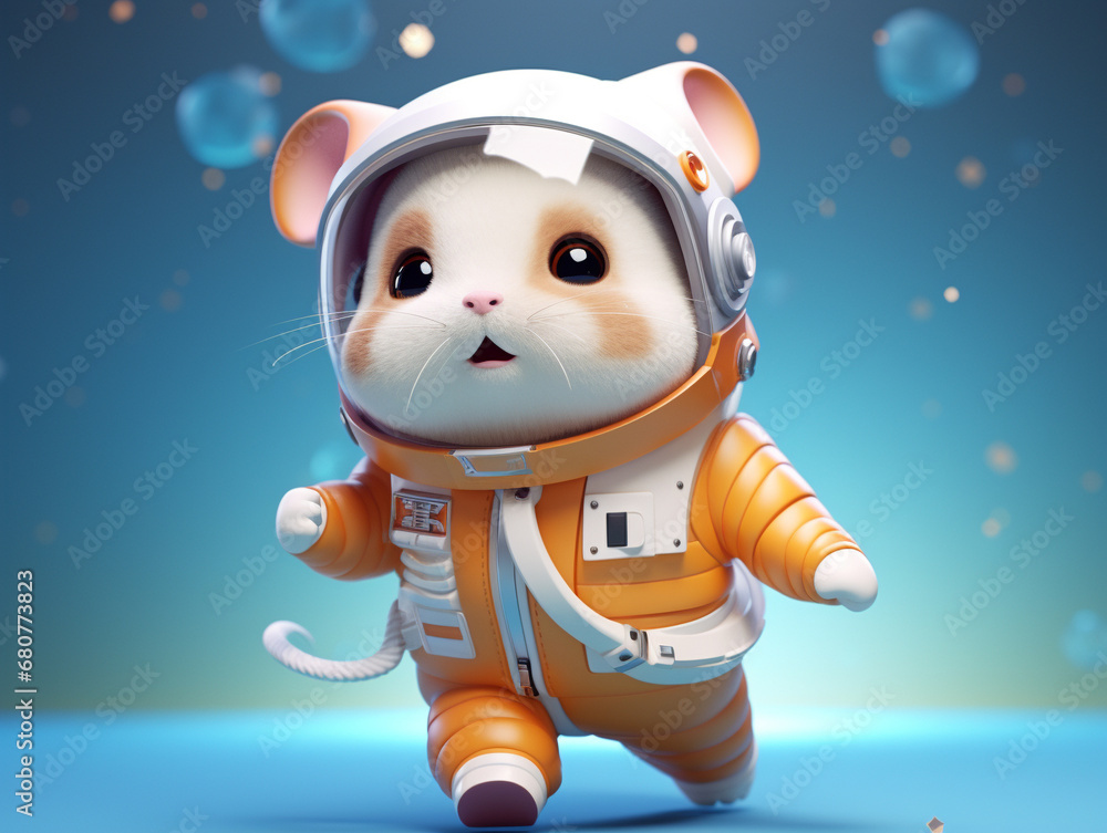 Fototapeta premium A Cute 3D Hamster Dressed Up as an Astronaut