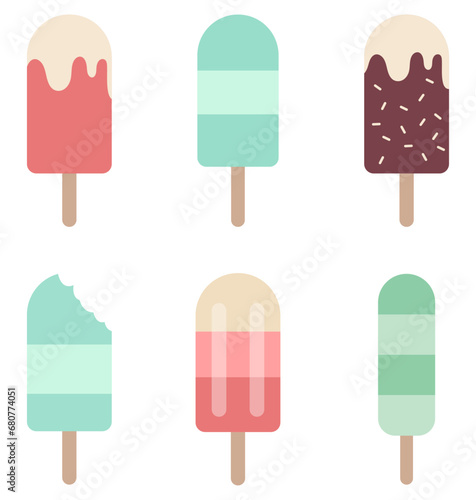 Rainbow colored fruity set of popsicles.