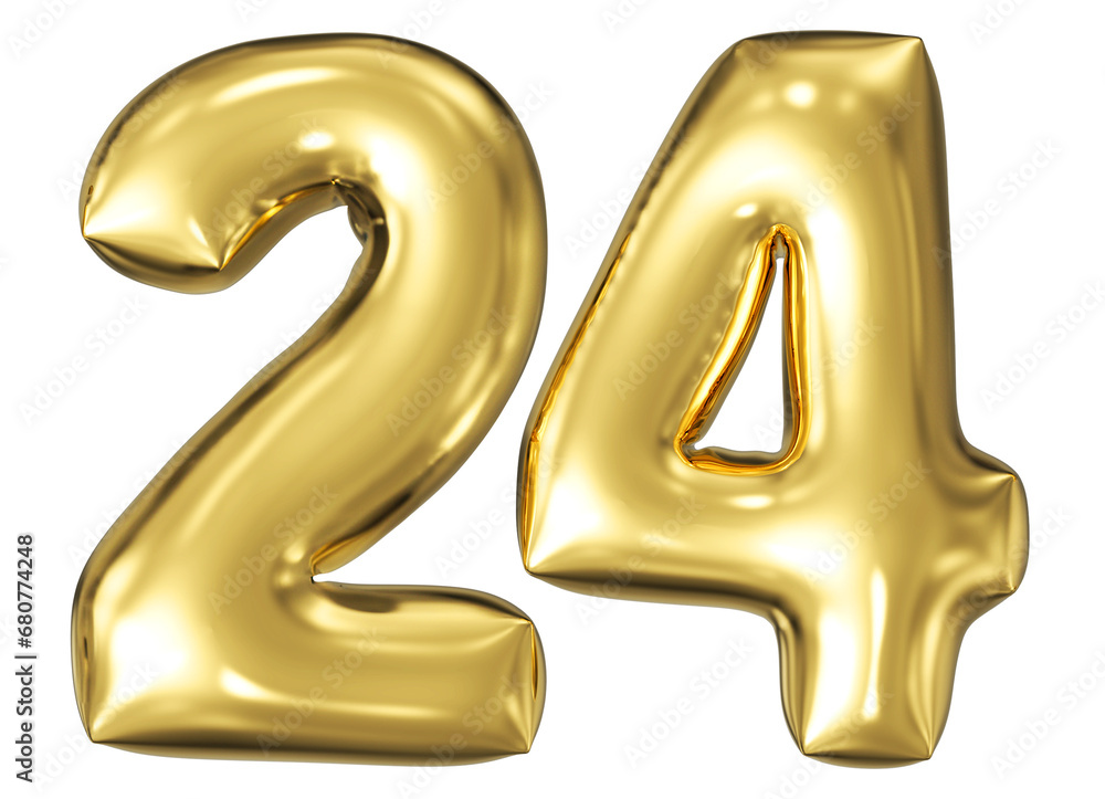 gold number 24 - balloon 3d render gold number 24 - balloon 3d render