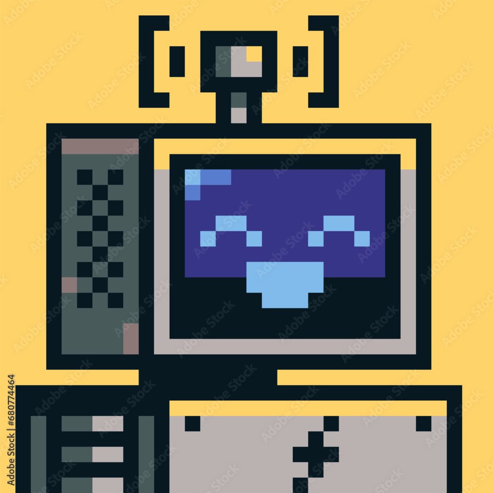 Robot head pixel art cartoon character avatar profile picture, futuristic cyborg. Flat style. Game assets. 8-bit. Vector illustration. Design for logo, sticker, app. Robot head pixel art cartoon character avatar profile picture, futuristic cyborg. Flat style. Game assets. 8-bit. Vector illustration. Design for logo, sticker, app.