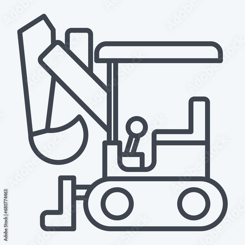 Icon Compact Excavator. related to Construction Vehicles symbol. line style. simple design editable. simple illustration photo