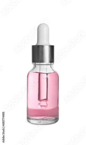 Bottle of cosmetic serum isolated on white