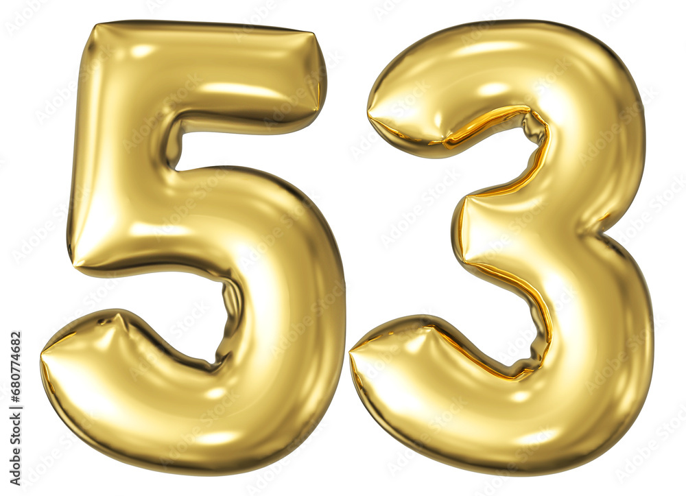gold number 53 - balloon 3d render gold number 53 - balloon 3d render