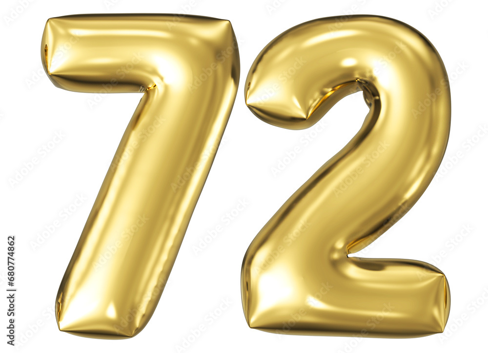 gold number 72 - balloon 3d render