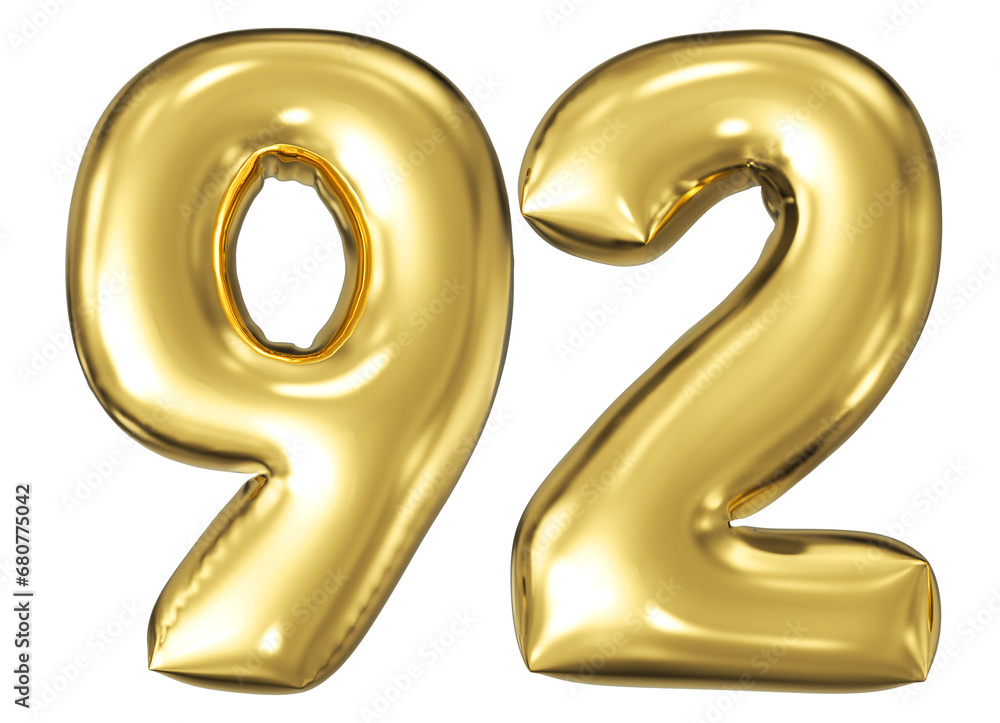 gold number 92 - balloon 3d render gold number 92 - balloon 3d render