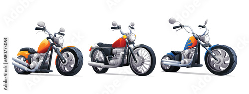 Set of classic motorcycles vector cartoon illustration isolated on white background