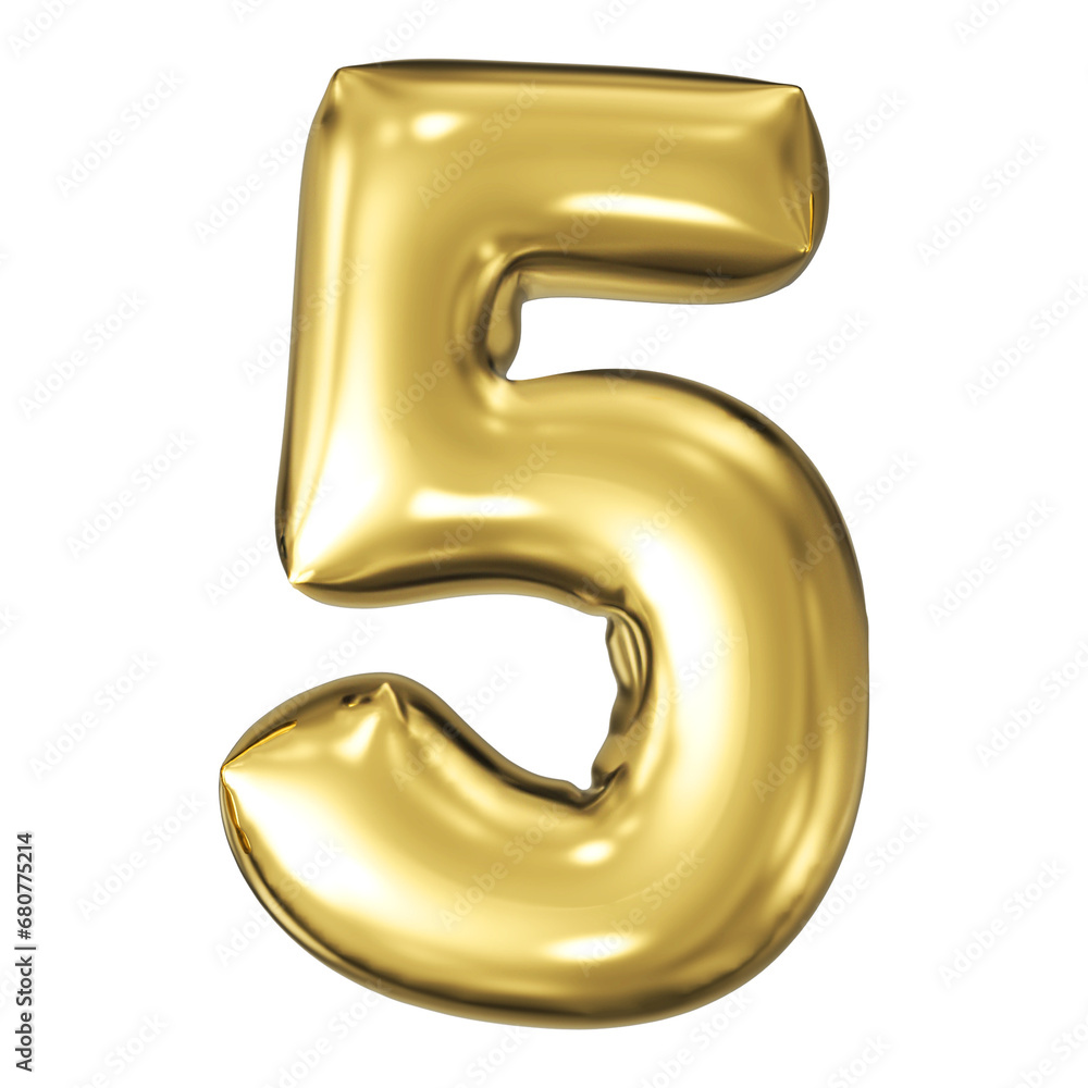 gold number 5 - balloon 3d render gold number 5 - balloon 3d render