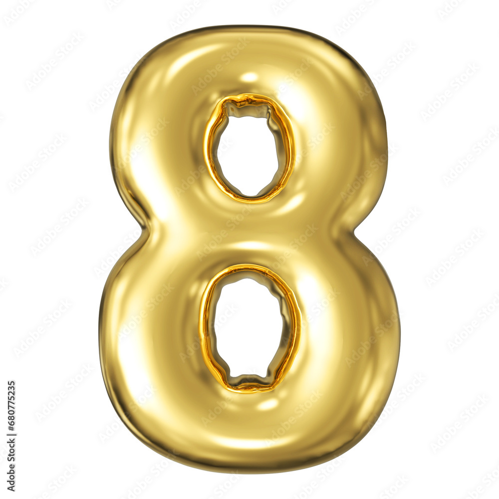 gold number 8 - balloon 3d render gold number 8 - balloon 3d render
