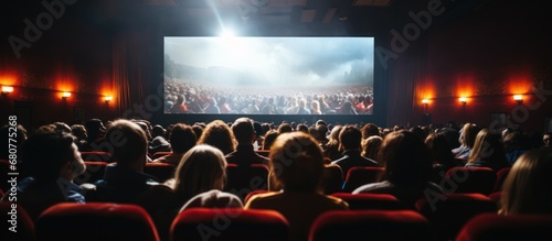 Cinema auditorium or cinema hall with people watching a movie