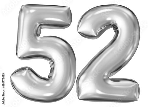 silver number 52 - balloon 3d render