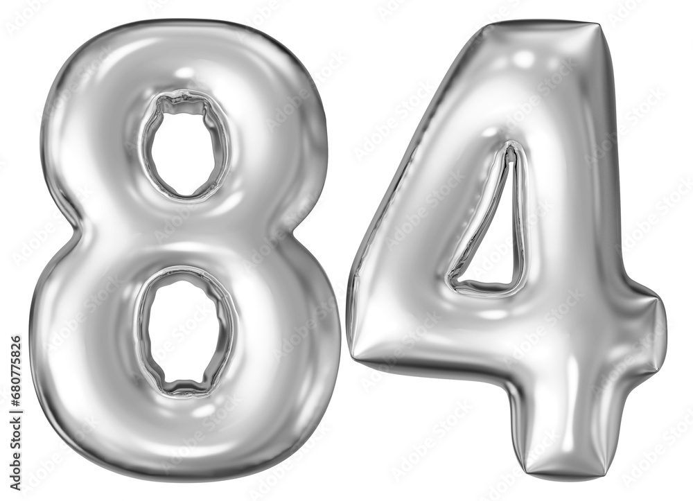 silver number 84 - balloon 3d render