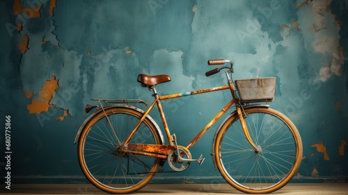 Vintage bicycle in the park with flowers in the basket, vintage tone