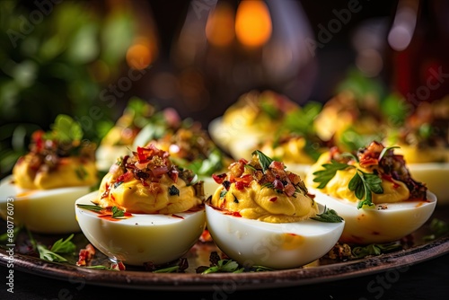 Muffuletta Deviled Eggs. Mardi Gras food