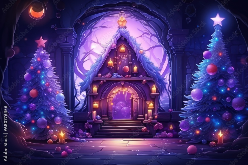 custom made wallpaper toronto digitalBanner of the Christmas in a futuristic neon style. Generative AI.