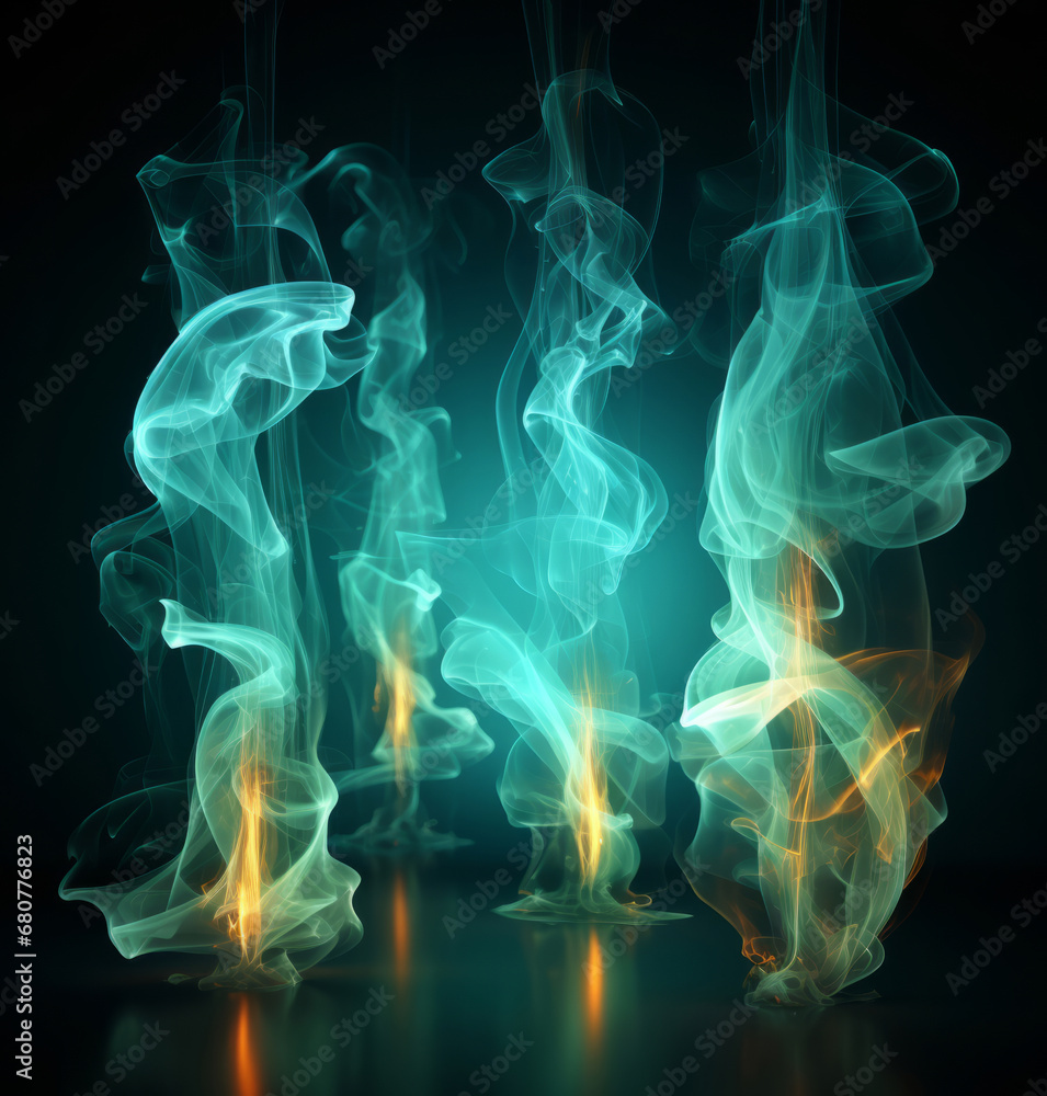 Colourful smoke, incense or gas in a studio with dark background by mockup space for magic effect with abstract. Fog, steam or vapor mist moving in air for cloud smog pattern by black backdrop with b Colourful smoke, incense or gas in a studio with dark background by mockup space for magic effect with abstract. Fog, steam or vapor mist moving in air for cloud smog pattern by black backdrop with b