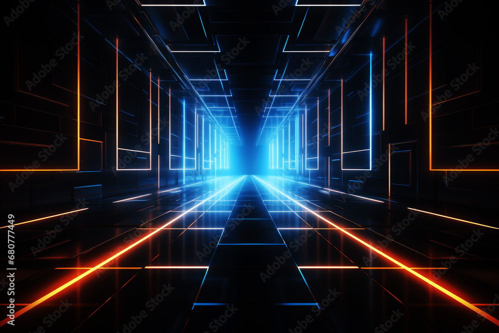 abstract background with high-speed and moving neon futuristic technology background. Generative Ai. abstract background with high-speed and moving neon futuristic technology background. Generative Ai.