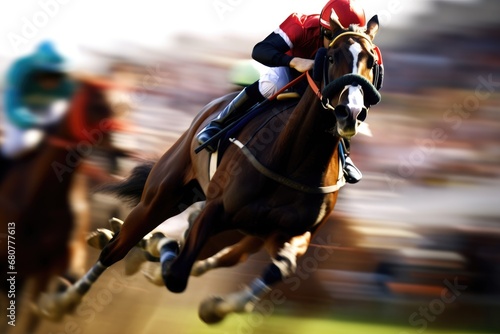Jockey Rider on Horse Racing. Speeding Towards Success in Equestrian Sport. Generative AI © Phichitpon