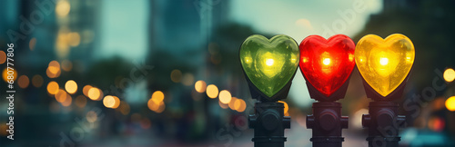 Traffic lights, Valentine's Day, created with AI  photo