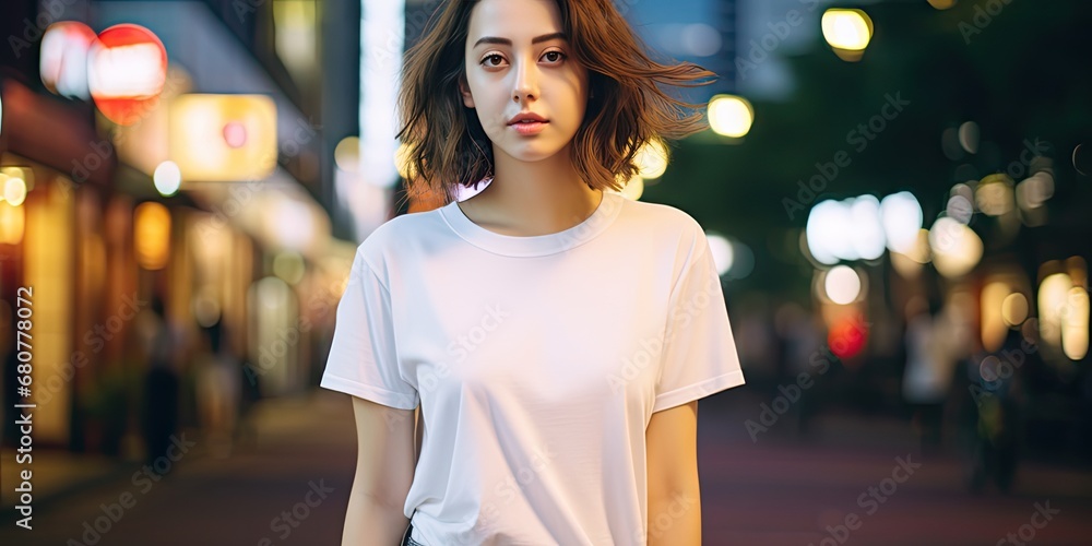 Obraz premium woman wearing a white t-shirt, generative AI