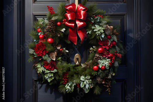 christmas wreath on the door ai generative