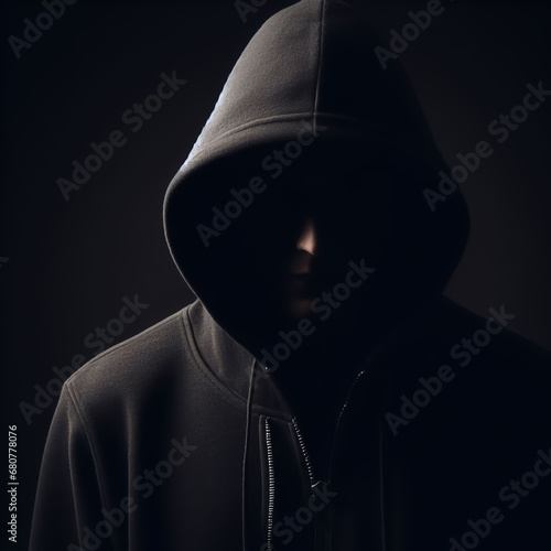 Person in a hood on dark background