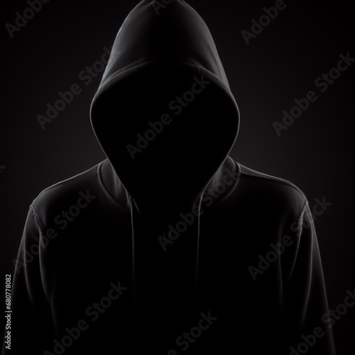 Person in a hood on dark background