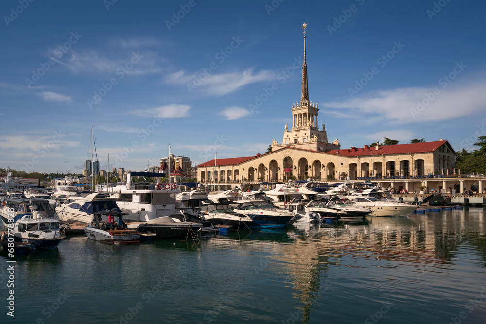 Naklejka premium View of the Sea station of Sochi on a sunny summer day, Sochi, Krasnodar Territory, Russia
