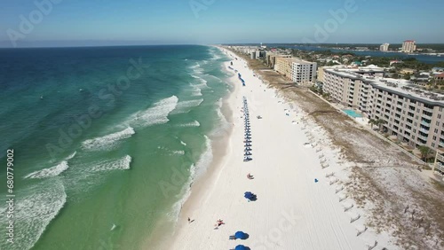 Destin, Florida, United States - A Picturesque View of the Coastline - Aerial Pullback photo