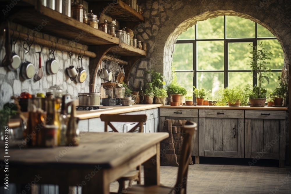Rustic kitchen interior background