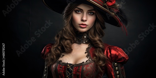 a beautiful girl in a western costume standing posing, generative AI
