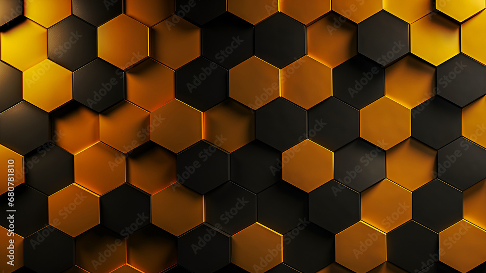 Background of black and gold hexagons. Abstract geometric wallpaper with hexagonal grid. Background of black and gold hexagons. Abstract geometric wallpaper with hexagonal grid.