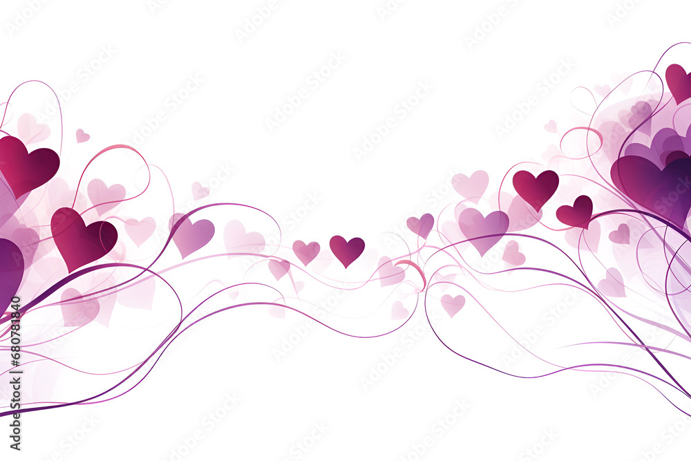 Pink and purple hearts, thin graceful lines on a white background. Border for Valentine's Day. Pink and purple hearts, thin graceful lines on a white background. Border for Valentine's Day.