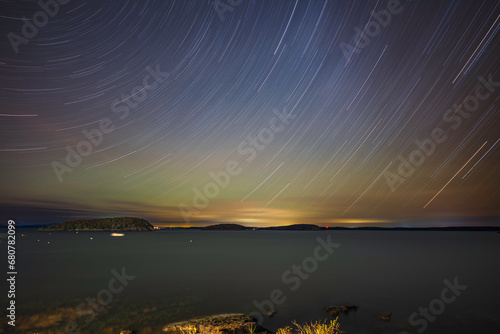 Star trail over the harbor at Bar Harbor  made by a single exposure of about one hour