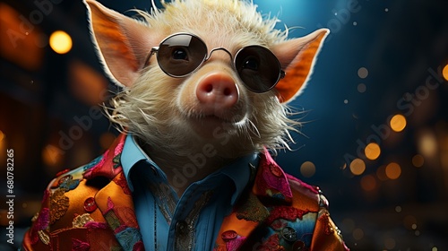 カラフルなスーツを着た豚 photo